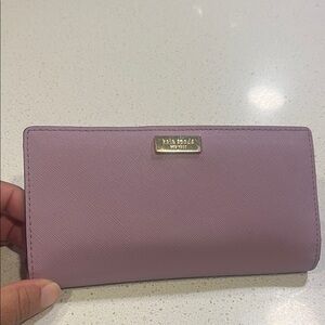 kate spade lavender pink Saffiano Continental Wallet with Gold Plaque